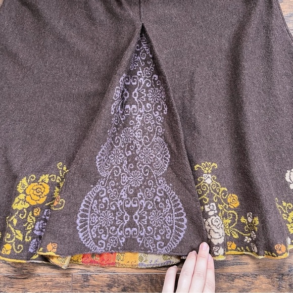 IVKO Woman • floral jacquard skirt brown wool knit flare Serbia bohemian - Picture 9 of 12